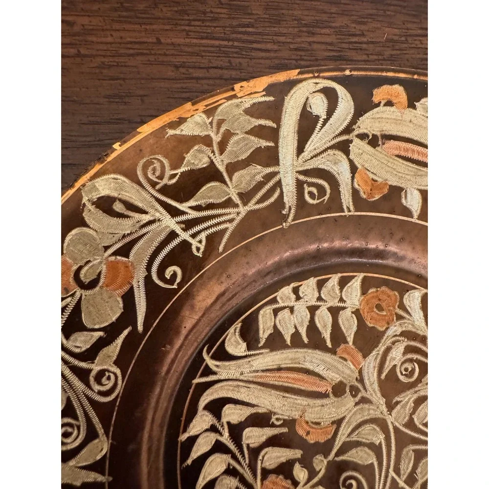 Vintage Copper Plate Hand Etched Floral Design Made in Turkey Wall Hanging 7